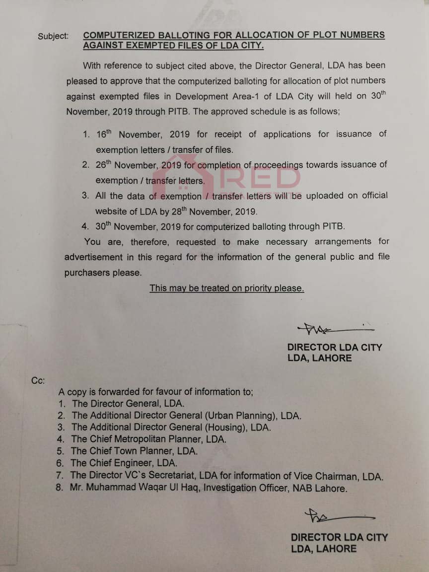 LDA City Lahore Balloting News 2019