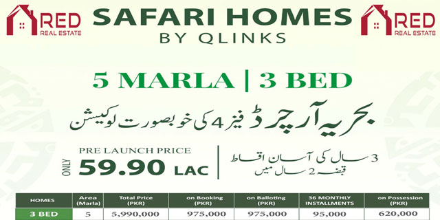 5 Marla Safari Homes Bahria Orchard Phase 4 On 3 Years Easy Installment Plan