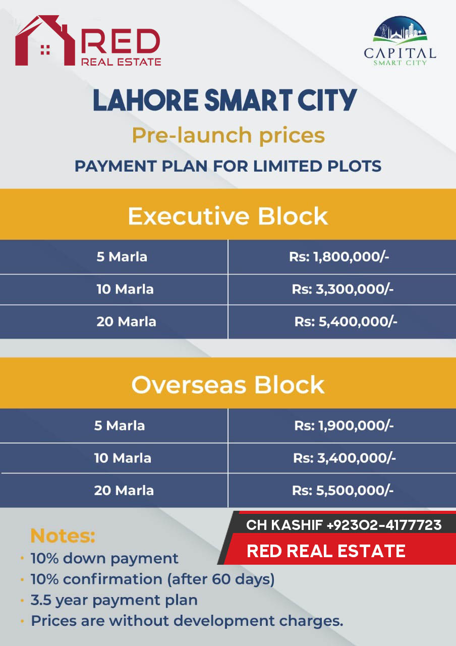 Lahore Smart City Pre-Launch Payment Plan