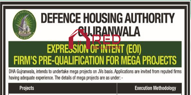 Expression of Intent Firms Pre-Qualification For Mega Projects – DHA Gujranwala