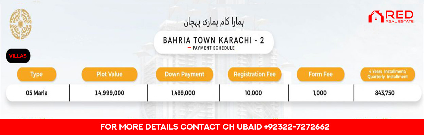 Bahria Town Karachi 2 Villas Payment Plan