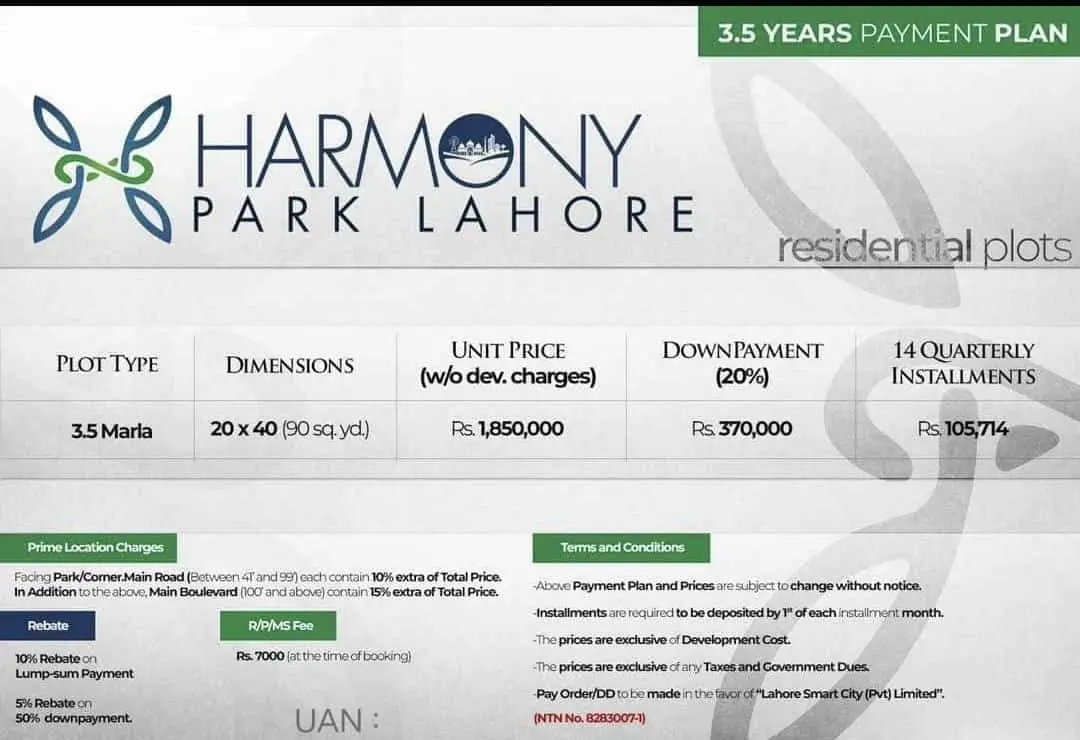 Payment Plan of Harmony Park Block,