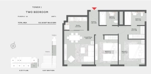 Marriott Residences in JVC Two Bed Apartments Floor Plan Tower 1