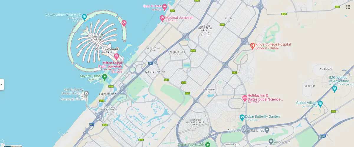 Location of Palm Jumeirah