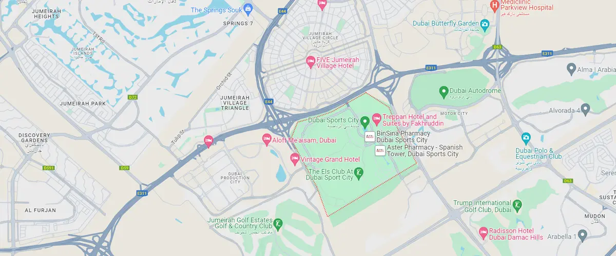 Location of Dubai Sports City