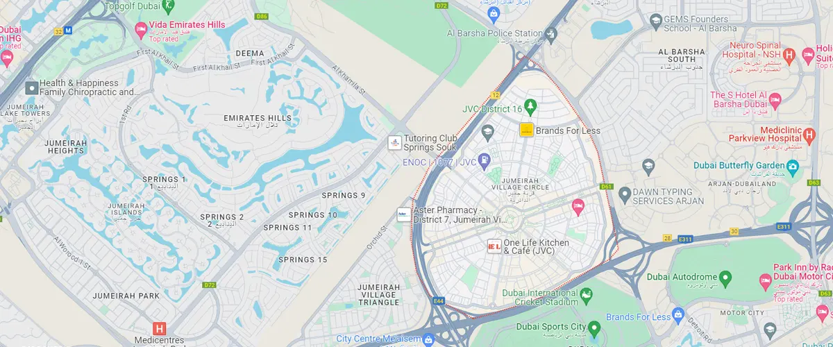 Location of Jumeirah Village Circle Dubai