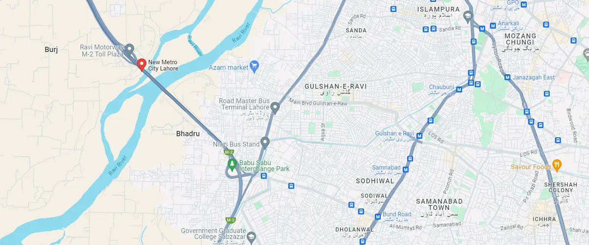 Location of New Metro City Lahore
